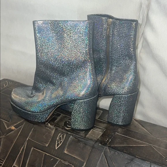 Holographic Glitter Platform Ankle Boots - Iridescent Silver - Picture 4 of 6